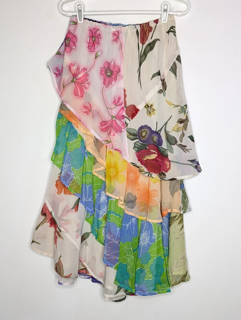 Sacred Threads Colorful Patchwork Floral Chiffon Layered Skirt L - Picture 5 of 8